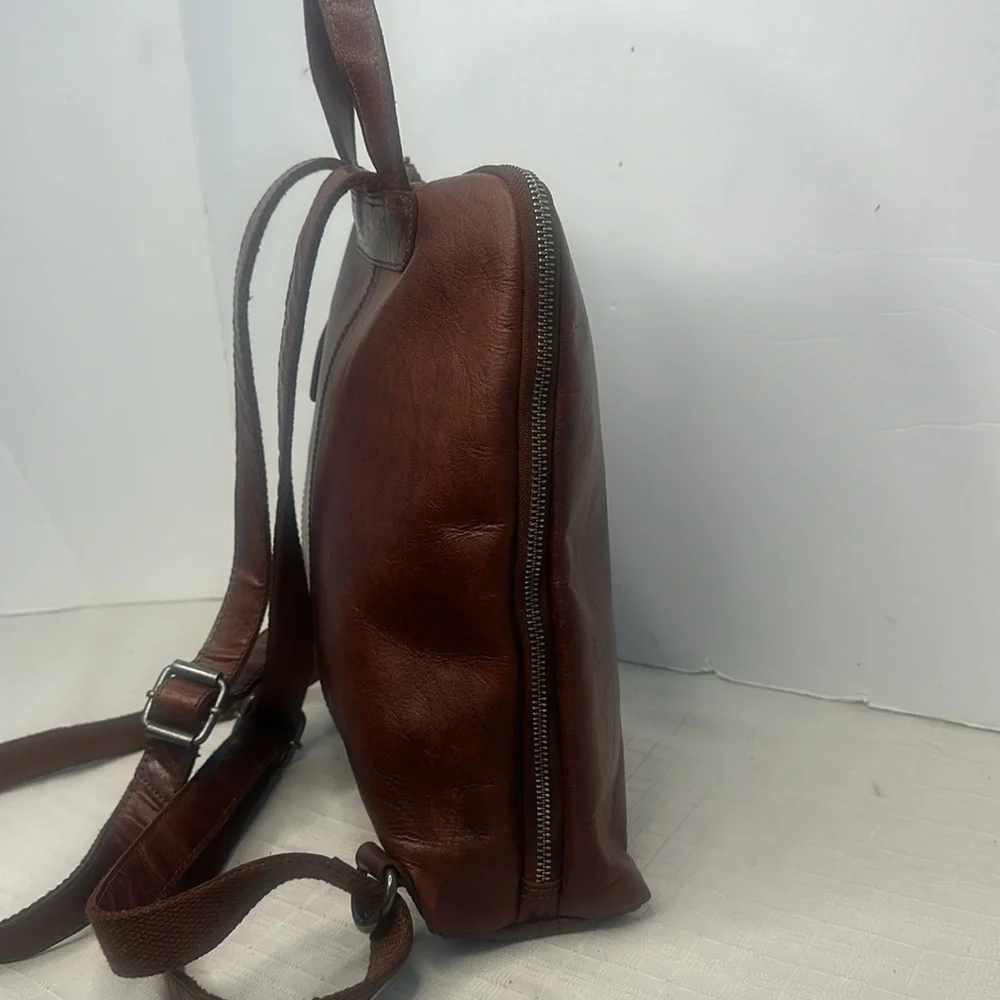 Wild West Los Angeles Cognac Brown Leather Backpack Plaid Interior Card Slots